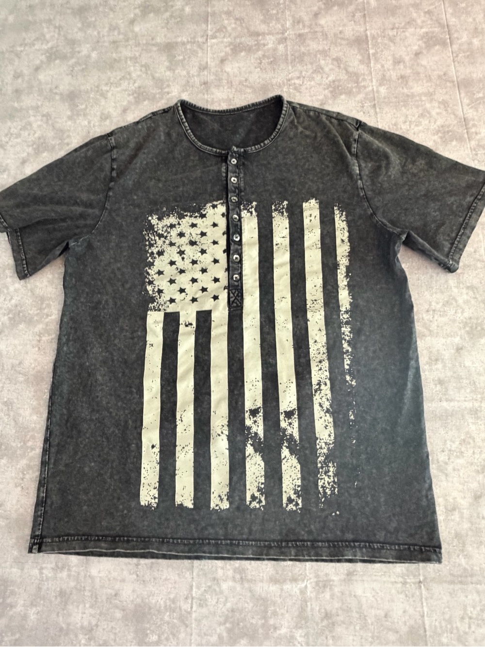 Black Distressed Flag Henley Tee